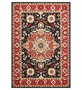 Traditional red and black medallion hand-tufted wool rug